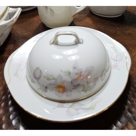 Epiag Other - Epiag Pastelle Covered Butter Dish w INSERT Czech Porcelain Floral Gold Trim